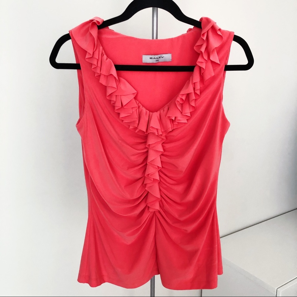 NWOT Coral Orange Ruffle Sleeveless Blouse Top
